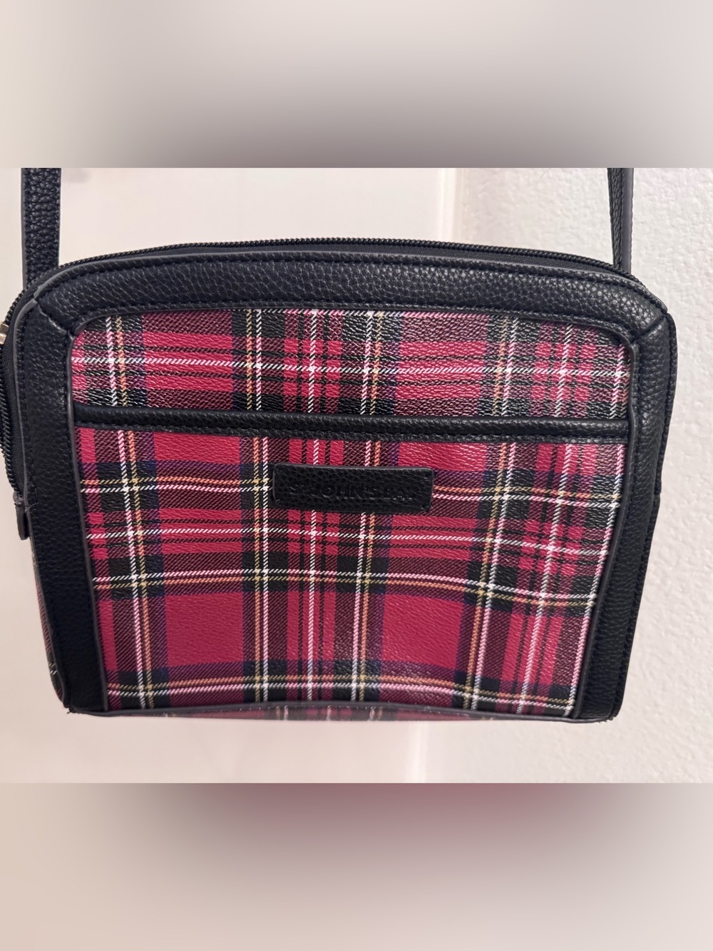 St. John’s Bay Red Black Tartan Plaid Double Zip Crossbody Organizer Bag Purse